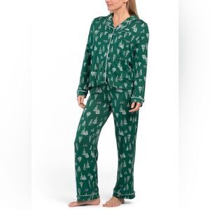 TAHARI Family Matching PJ Winter Green White Pine Christmas Trees Yellow Star